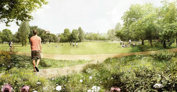 Imagem 1 - Proposta vencedora do concurso para o Parque Urbano da Pra&ccedil;a de Espanha dos NPK e Atelier RUA foi apresentada hoje