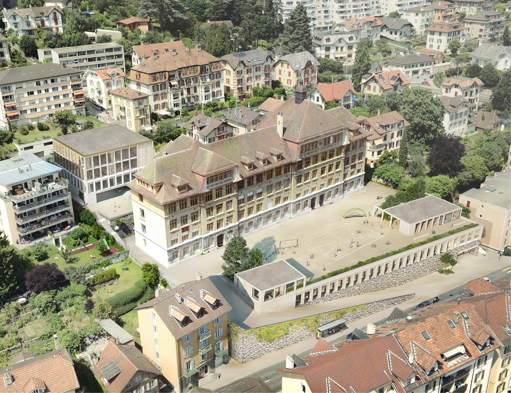 cave office premiado no concurso para a extens&atilde;o do Coll&egrave;ge des Parcs em Neuch&acirc;tel, Sui&ccedil;a